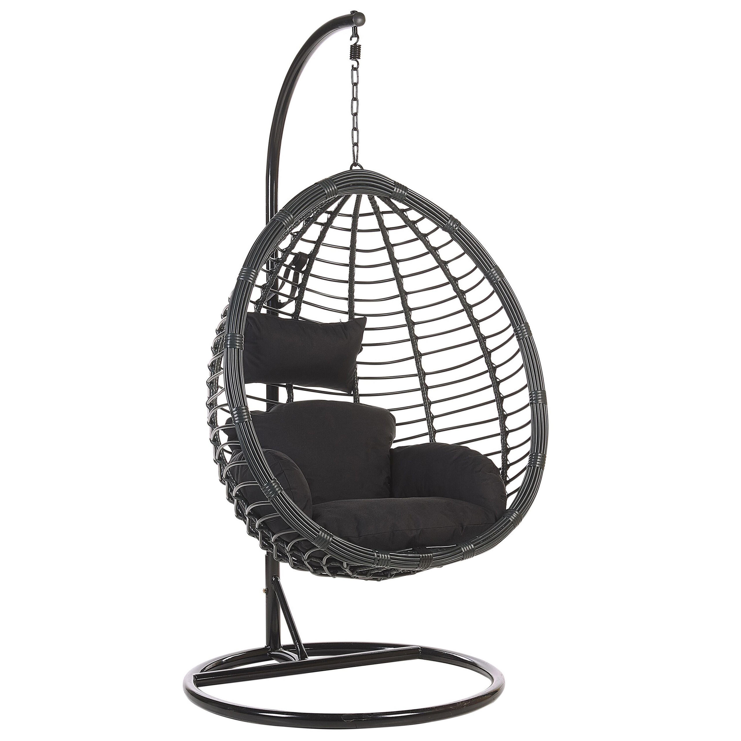 HÄNGESESSEL mit Gestell PE Rattan schwarz 97 cm Tollo - Schwarz, Kunststoff (106/199/97cm) - Beliani