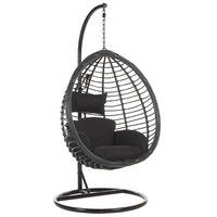 HÄNGESESSEL mit Gestell PE Rattan schwarz 97 cm Tollo - Schwarz, Kunststoff (106/199/97cm) - Beliani