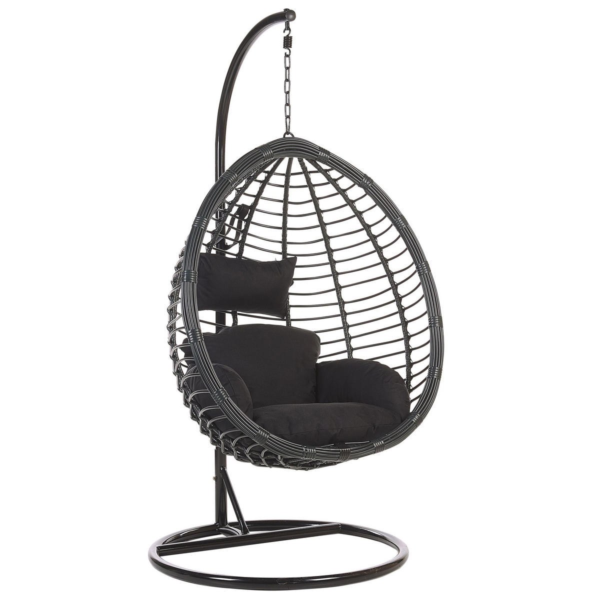 HÄNGESESSEL mit Gestell PE Rattan schwarz 97 cm Tollo - Schwarz, Kunststoff (106/199/97cm) - Beliani