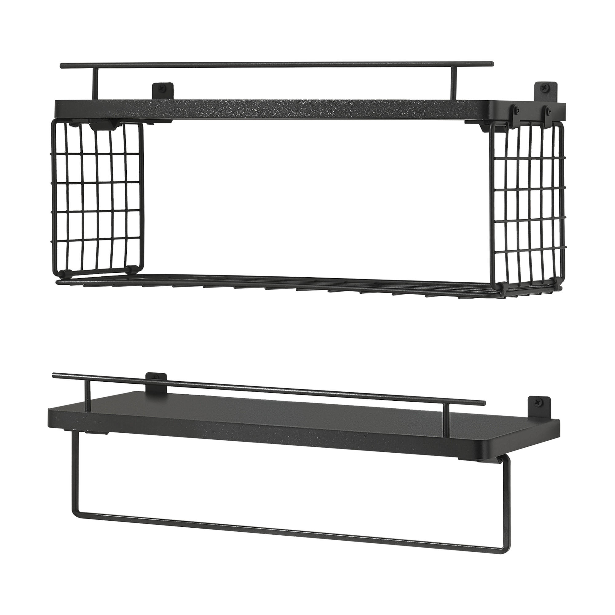 BADEZIMMERREGAL-SET 2 TLG. Vik - Schwarz, Holzwerkstoff/Metall (40/18/15cm) - [en.casa]