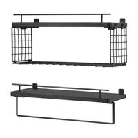 BADEZIMMERREGAL-SET 2 TLG. Vik - Schwarz, Holzwerkstoff/Metall (40/18/15cm) - [en.casa]