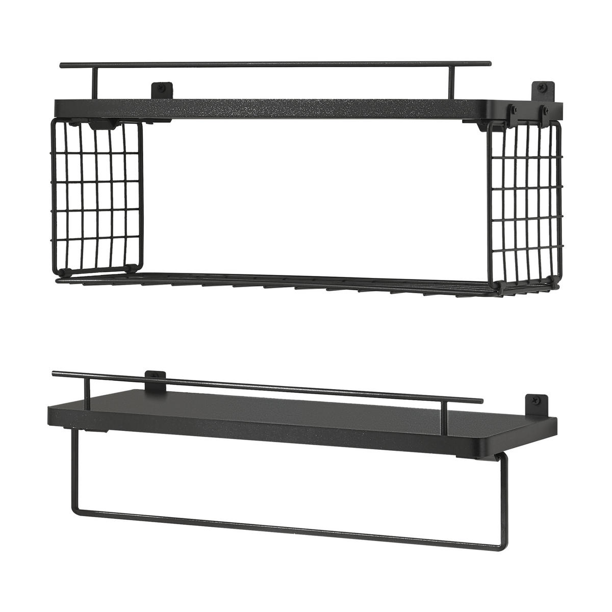 BADEZIMMERREGAL-SET 2 TLG. Vik - Schwarz, Holzwerkstoff/Metall (40/18/15cm) - [en.casa]