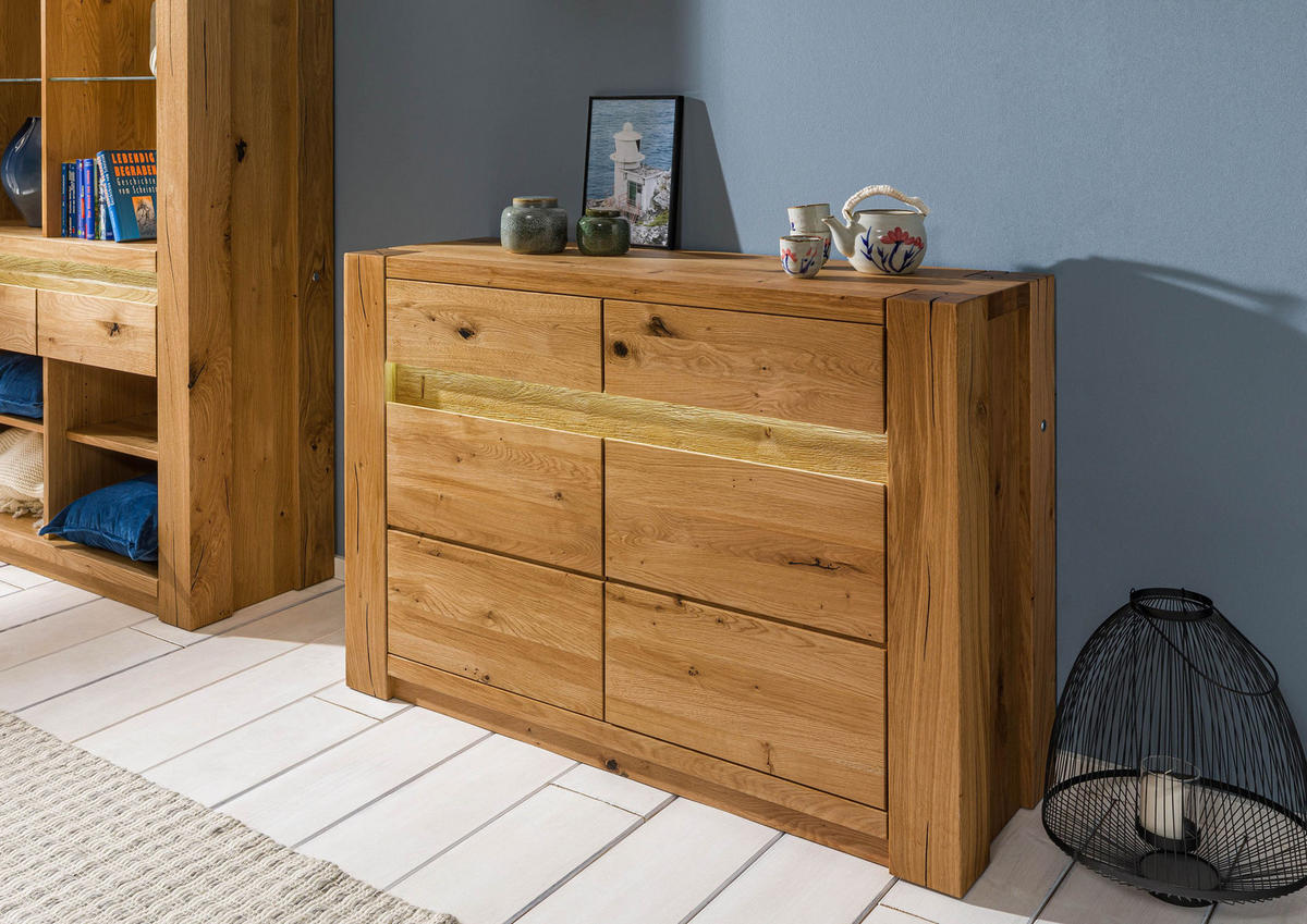 SIDEBOARD Wildeiche 123x40x85 braun geölt KENT #330 - Braun, Holz (123/85/40cm) - Massivmoebel24