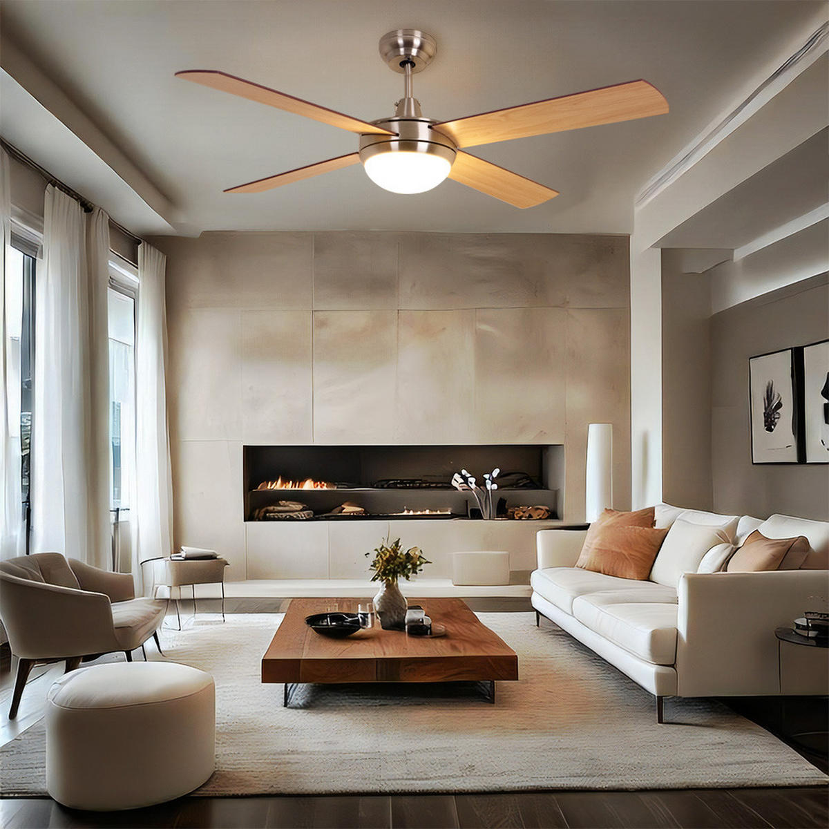 LED DECKENLEUCHTE Ventilator Silber Sperrholz - Silberfarben, Kunststoff (132/132/41cm)