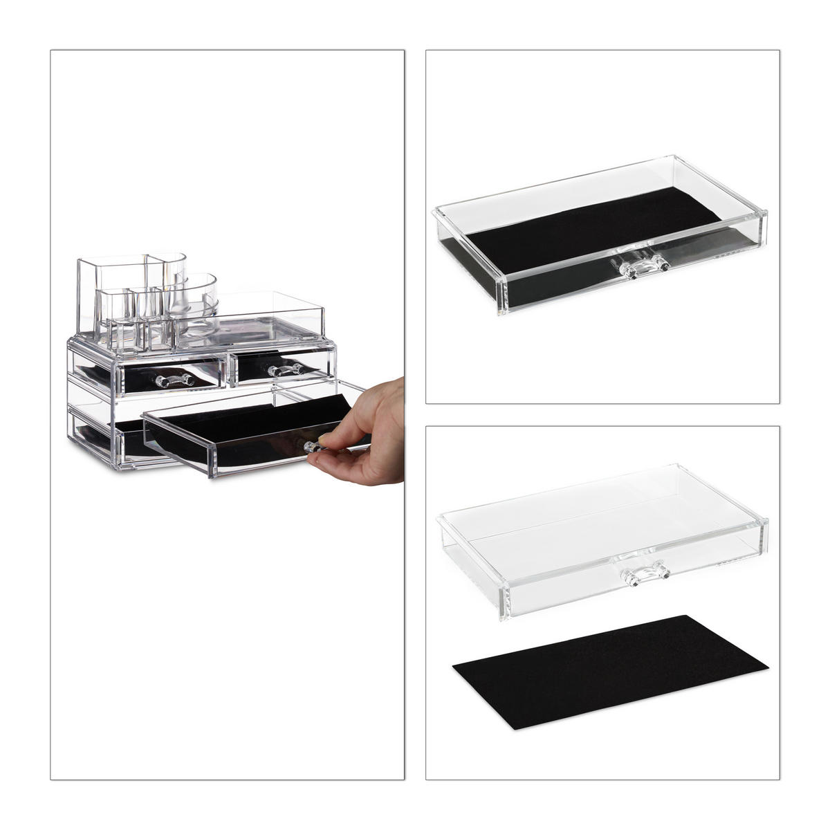 MAKEUP Organizer - Transparent, Kunststoff (23.5/19/14cm) - Relaxdays