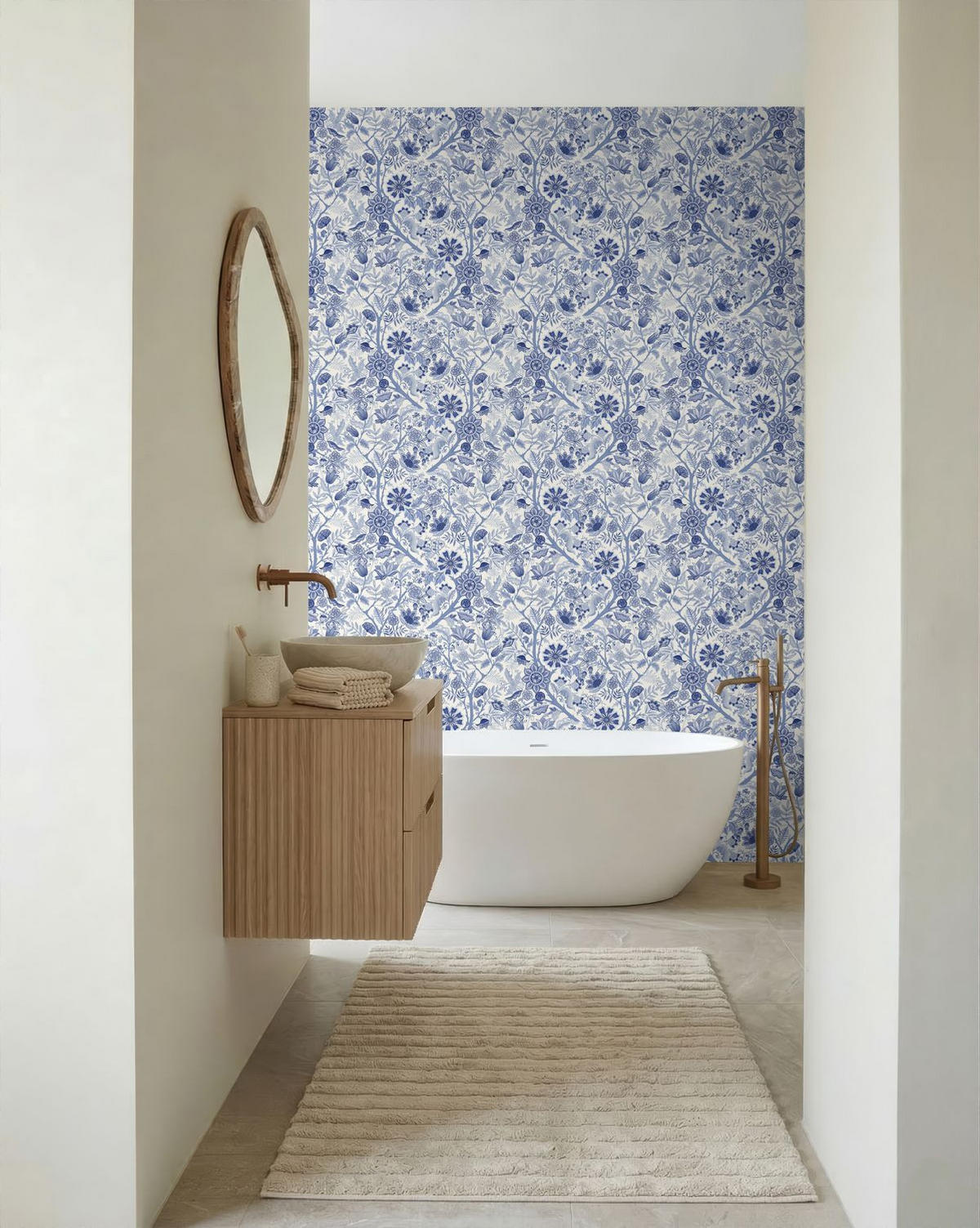 TAPETE Blumenmuster 50 x 900 cm - Blau, Papier (50/900cm) - ESTAhome