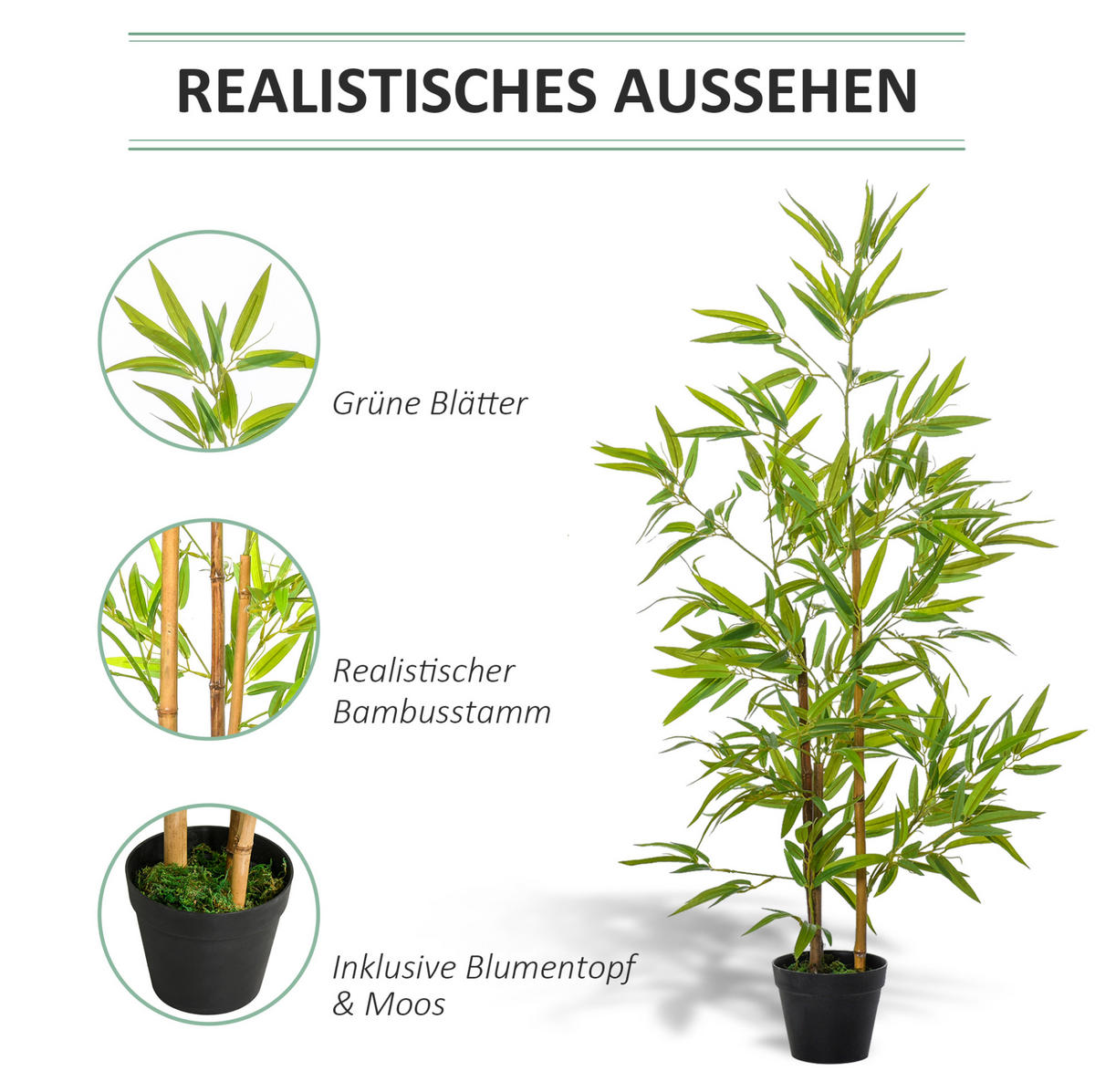 KUNSTPFLANZEN 15,5/15,5/120 cm grün aus Kunststoff mit Topf und pflegeleichter Optik - Grün, Kunststoff (120cm) - OKWISH