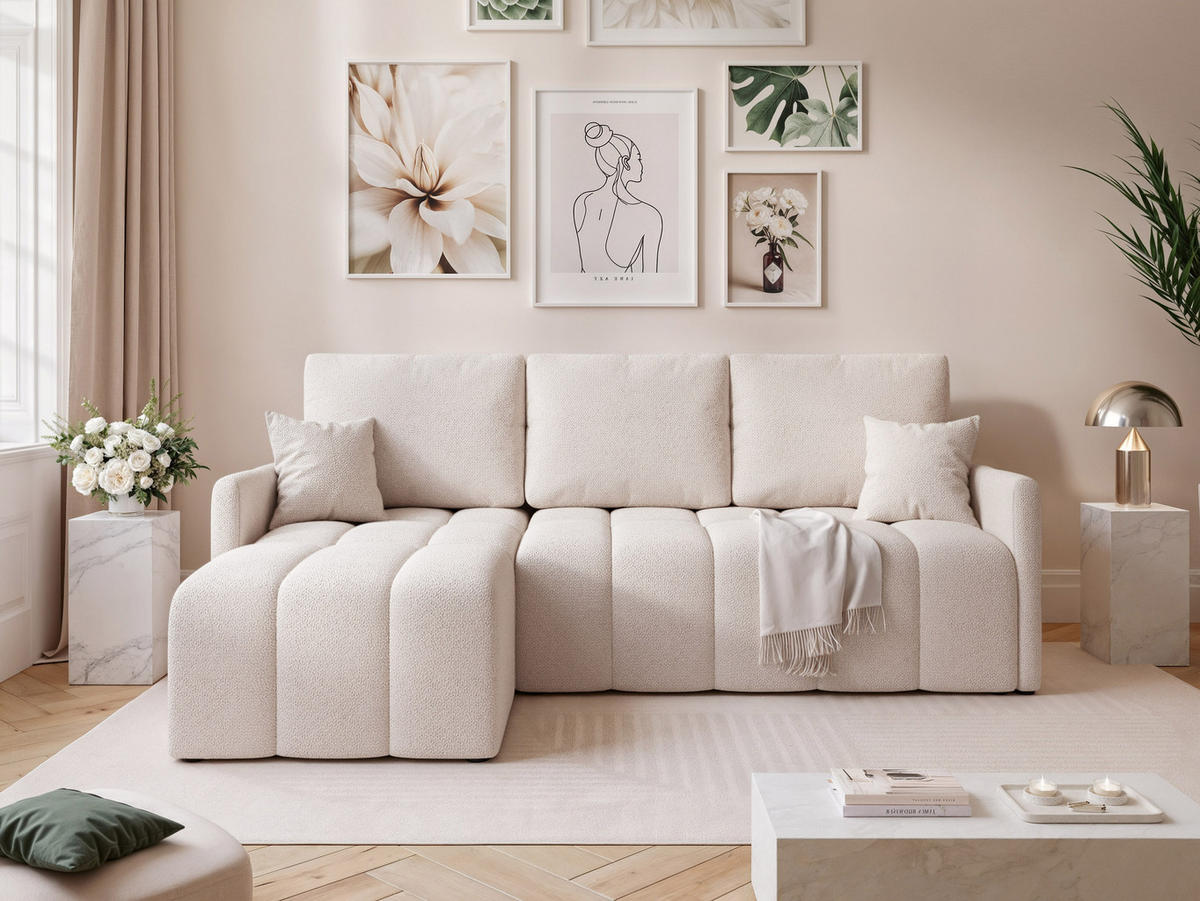 ECKSOFA LUPOO mit Schlaffunktion und Bettkasten Creme - Creme, Holzwerkstoff/Kunststoff (213/152cm) - Idohome