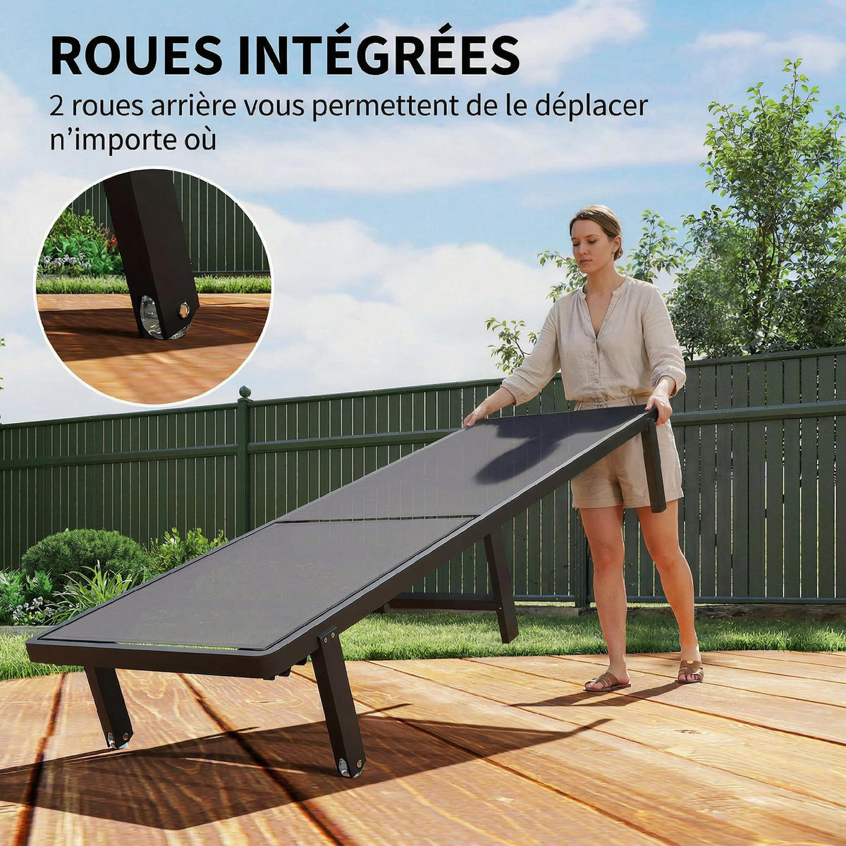 SONNENLIEGE DE-15696 mit Rollen Dunkelgrau - Dunkelgrau, Metall (62/88/190cm) - ComfortXL