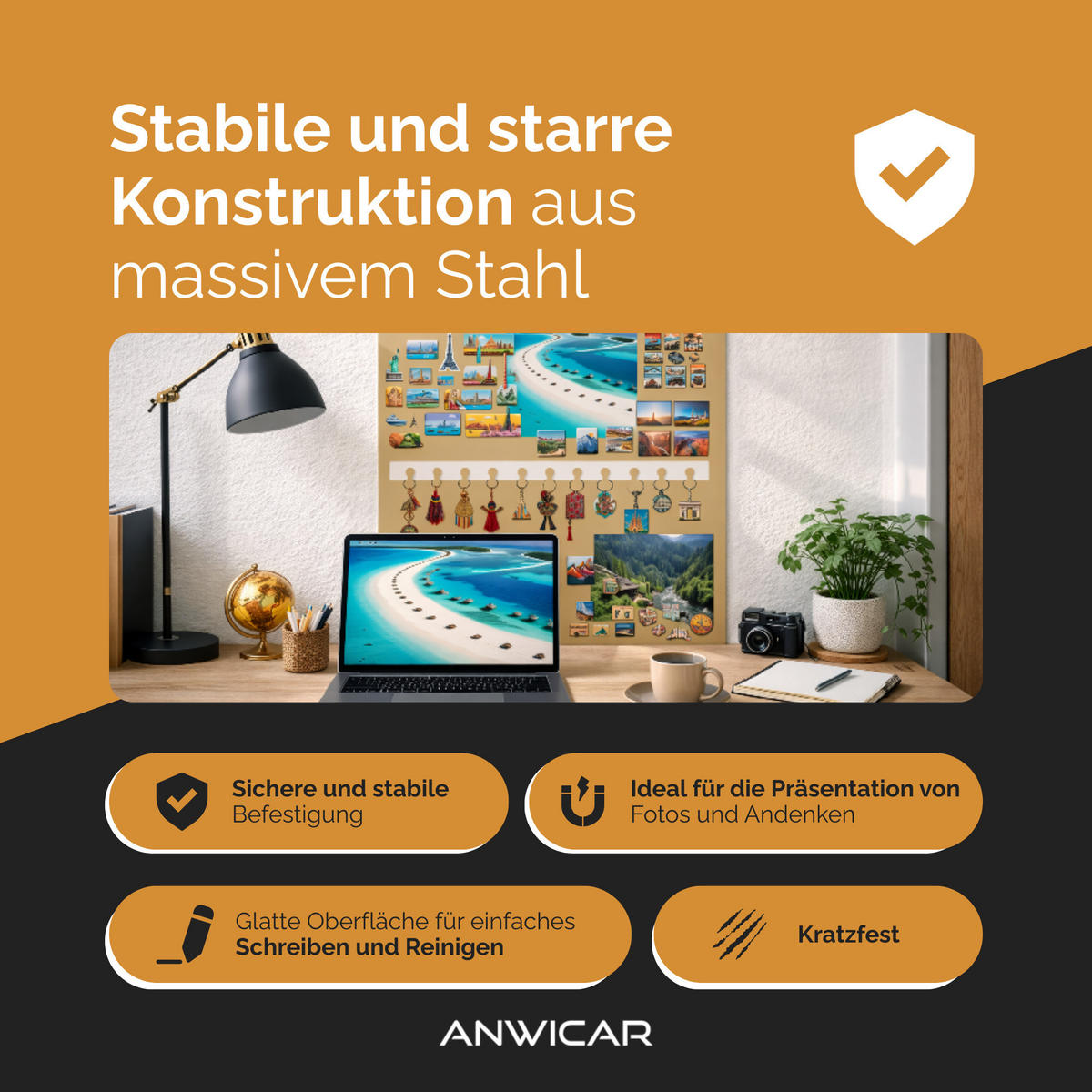 MAGNETTAFEL mit Schlüsselhaken Oben Weiß 49x100 cm - Weiß, Metall (49/100/0.7cm) - ANWICAR