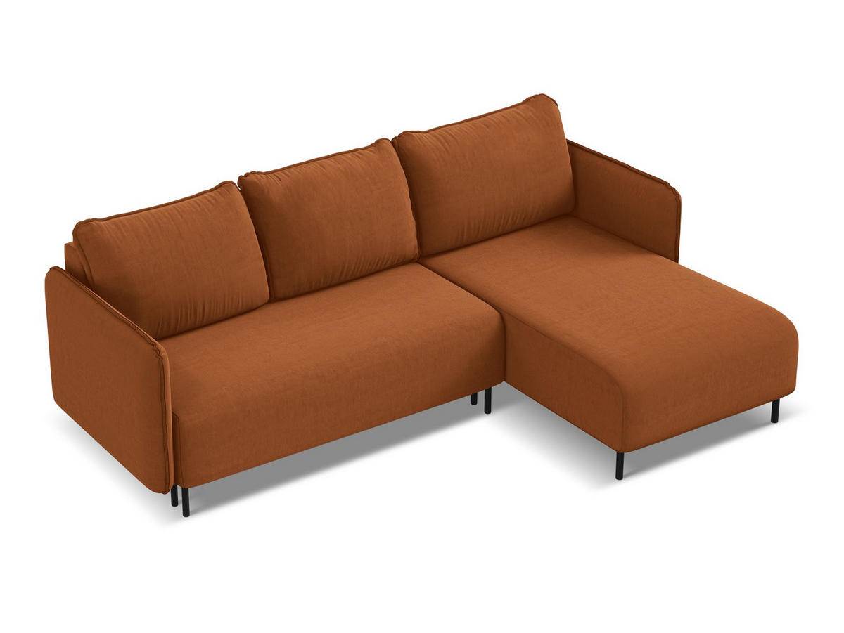 ECKSOFA mit Schlaffunktion Samt Stoff Orange - Terra cotta/Schwarz, Holz/Textil (236/162cm) - Makamii