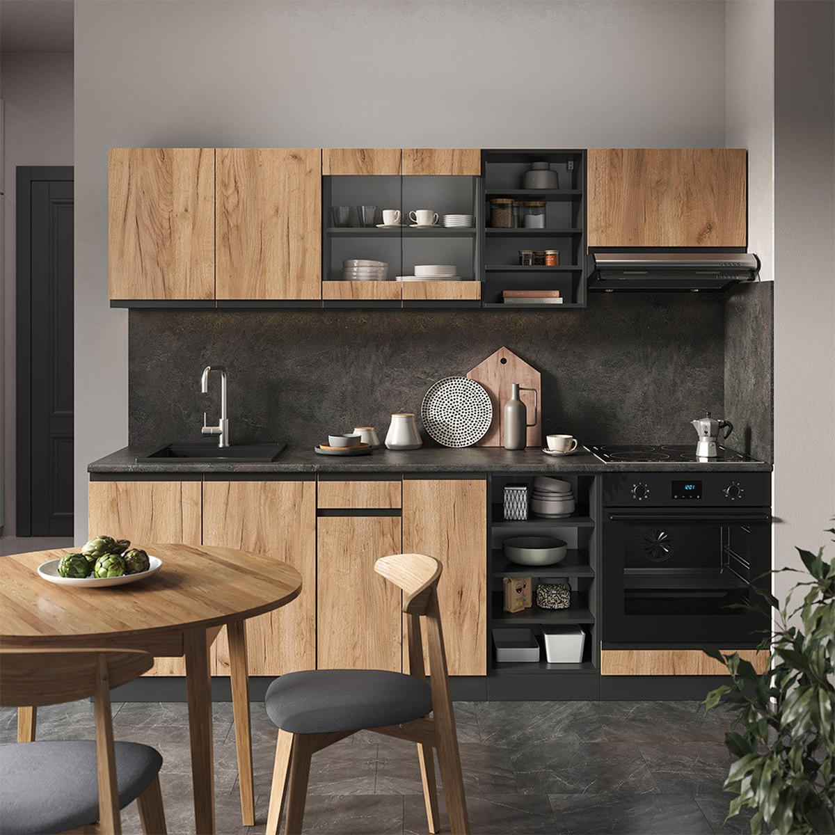 SPREDNJA PLOŠČA R-Line Zlata moč hrast/antracit 240 cm Oblika J - medeni hrast/antracit, leseni material (240/206.8/46cm) - Vicco