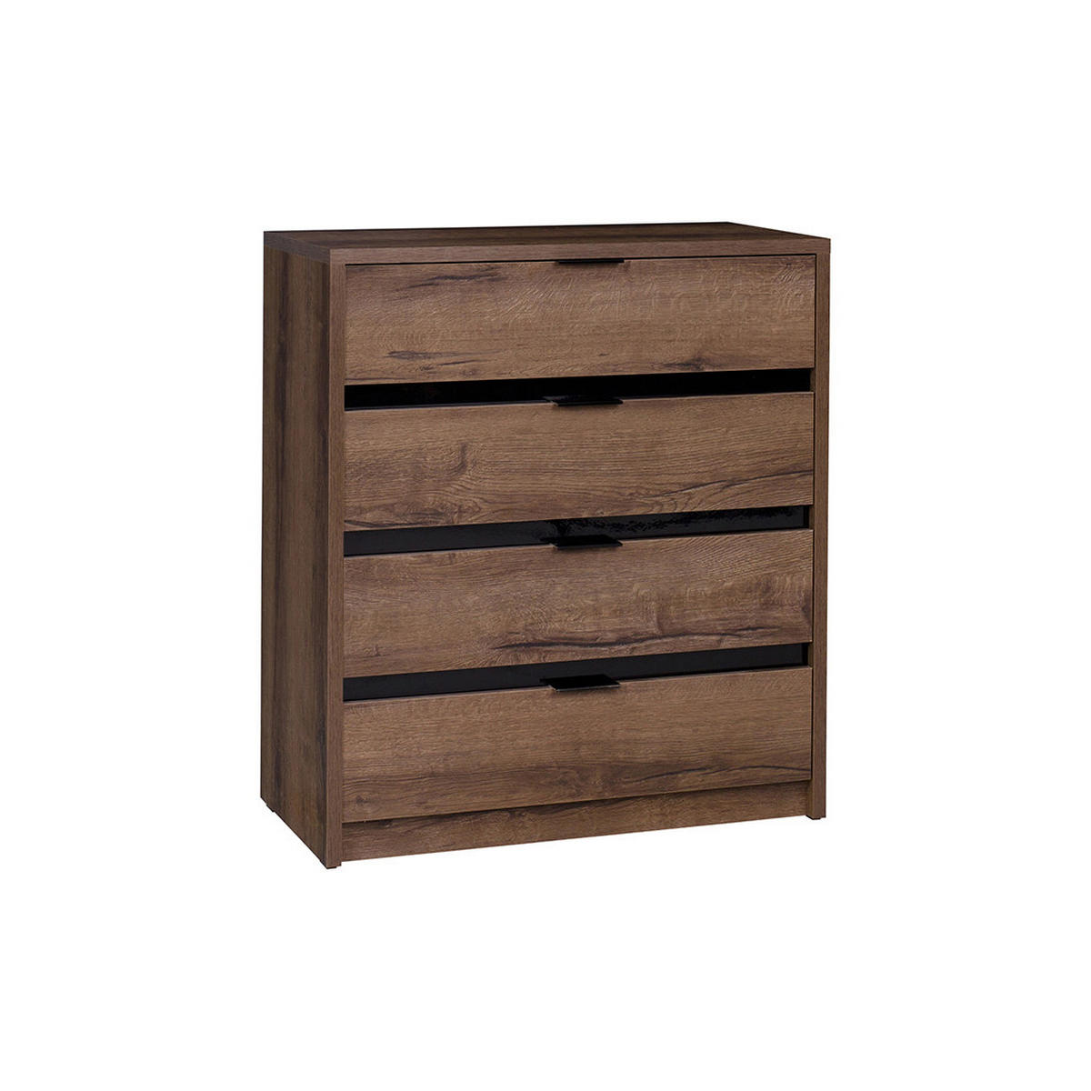 KOMMODE Devon mit 4 Schubladen, Eiche monastery - Eichefarben/Schwarz, Holzwerkstoff/Metall (80.5/90/40cm) - Beautysofa