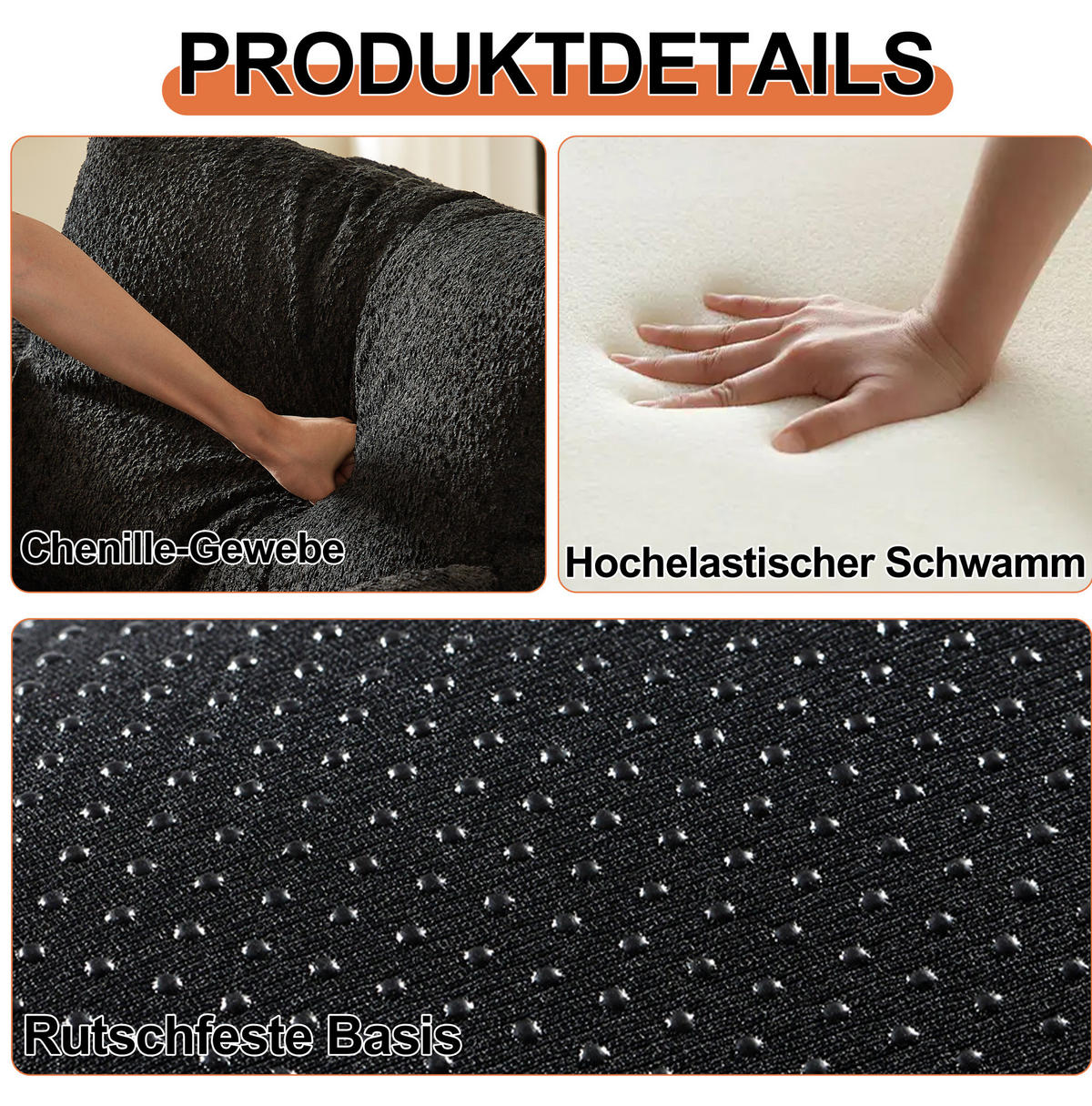 SCHLAFSOFA 2-in-1 mit Armlehnen-Ablagefach Chenille Schwarz - Schwarz, Textil (91.4/69.8/183.8cm) - OKWISH