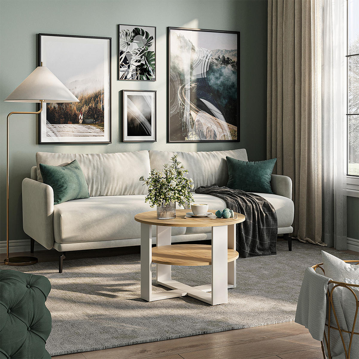 COUCHTISCH Romeo, Weiß/Artisan-Eiche, 68 x 68 cm - Weiß/Eiche Artisan, Holzwerkstoff (68/68/47cm) - Vicco