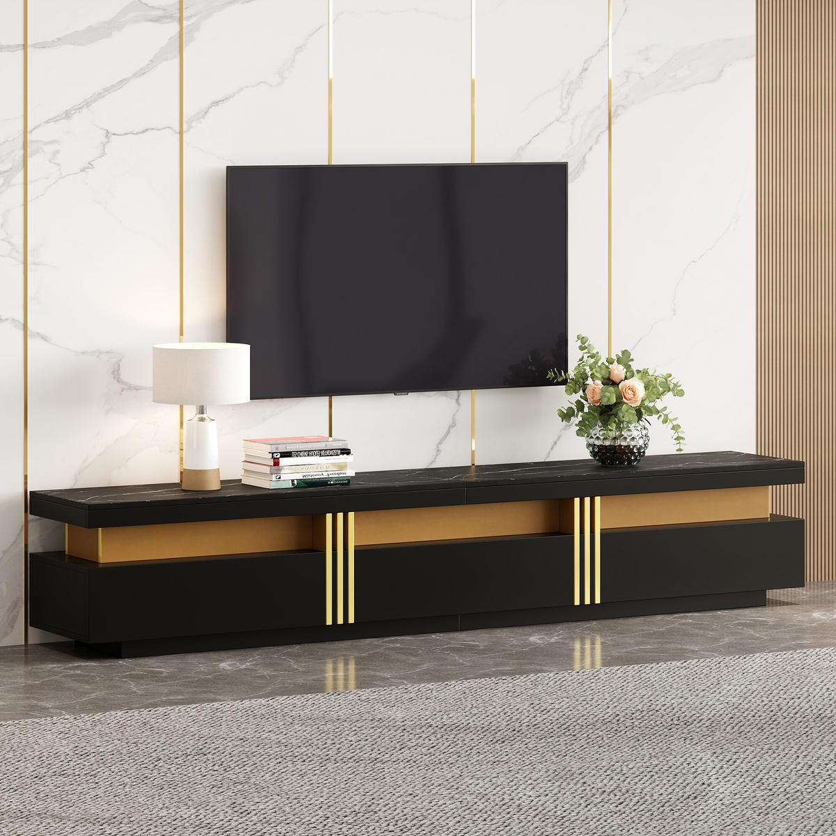 TV-MÖBEL Schwarz 200/40/42 cm - Schwarz, Holzwerkstoff (40/42/200cm) - Urban Meuble