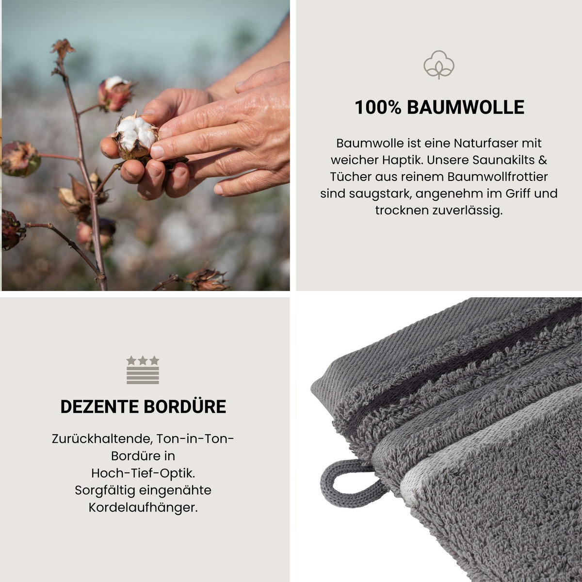 WASCHHANDSCHUHSET Skyline Color - 5-teilig - 16x22 cm - Dunkelgrau - Dunkelgrau, Textil (16/22cm) - SCHIESSER