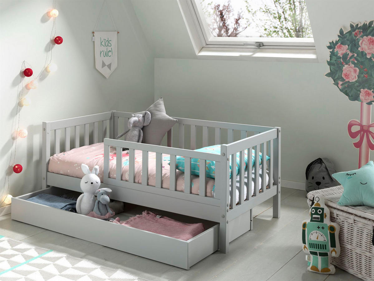 JUNIORBETT Karie 148x60x76 aus Massivholz+MDF in Grau - Grau, Holz (70/140cm) - 58aufmkessel