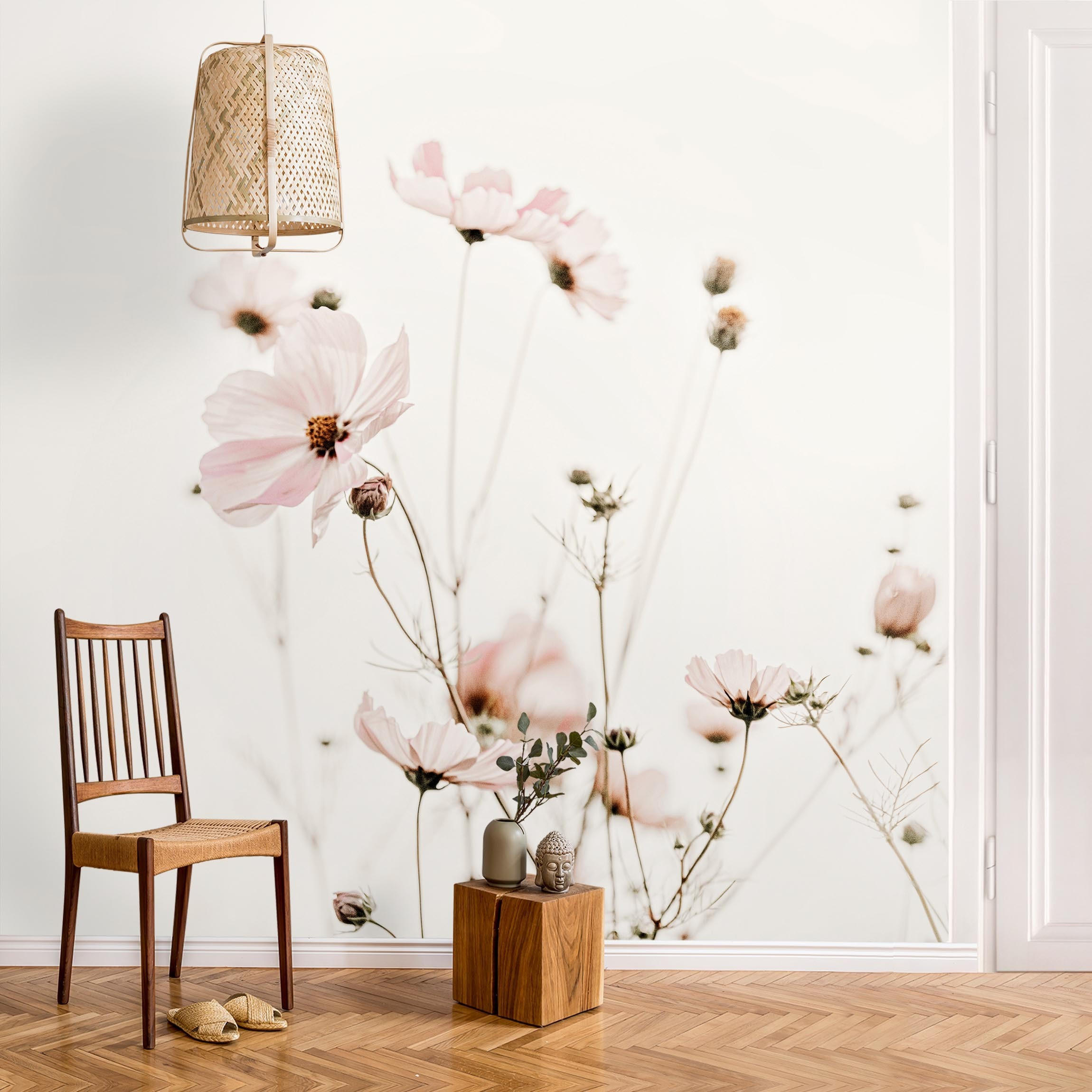 FOTOTAPETE Cosmea in zarten Cremetönen 192/192 cm - Eichefarben, Papier (192/192cm) - Bilderwelten