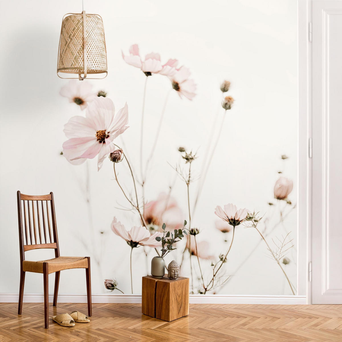 FOTOTAPETE Cosmea in zarten Cremetönen 192/192 cm - Eichefarben, Papier (192/192cm) - Bilderwelten