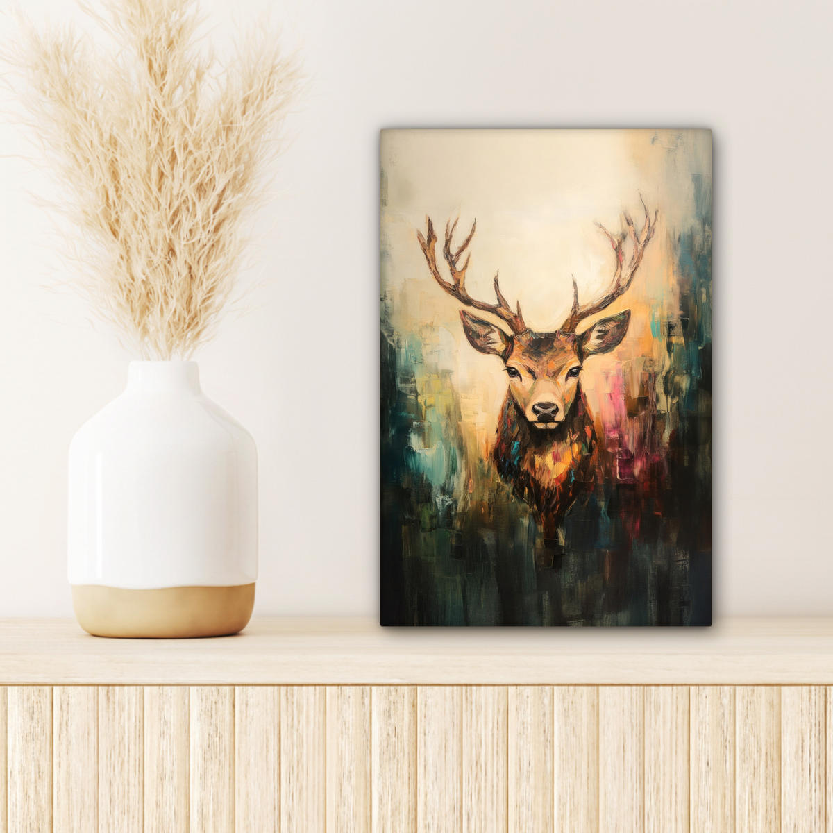 LEINWANDBILD Hirsch - Gemalt - Geweih - Braun 20x30 cm - Haselnussfarben, Textil (20/30cm) - MuchoWow