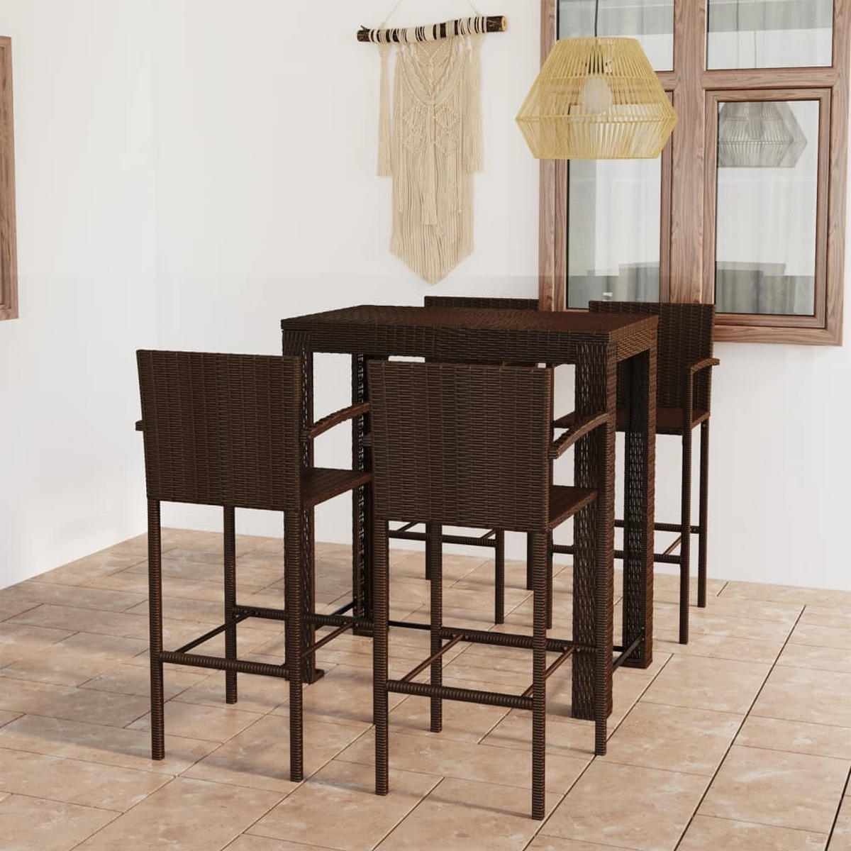 GARTEN-BAR-SET 5-teilig Mit Armlehnen Poly Rattan Braun - Braun, Kunststoff - vidaXL