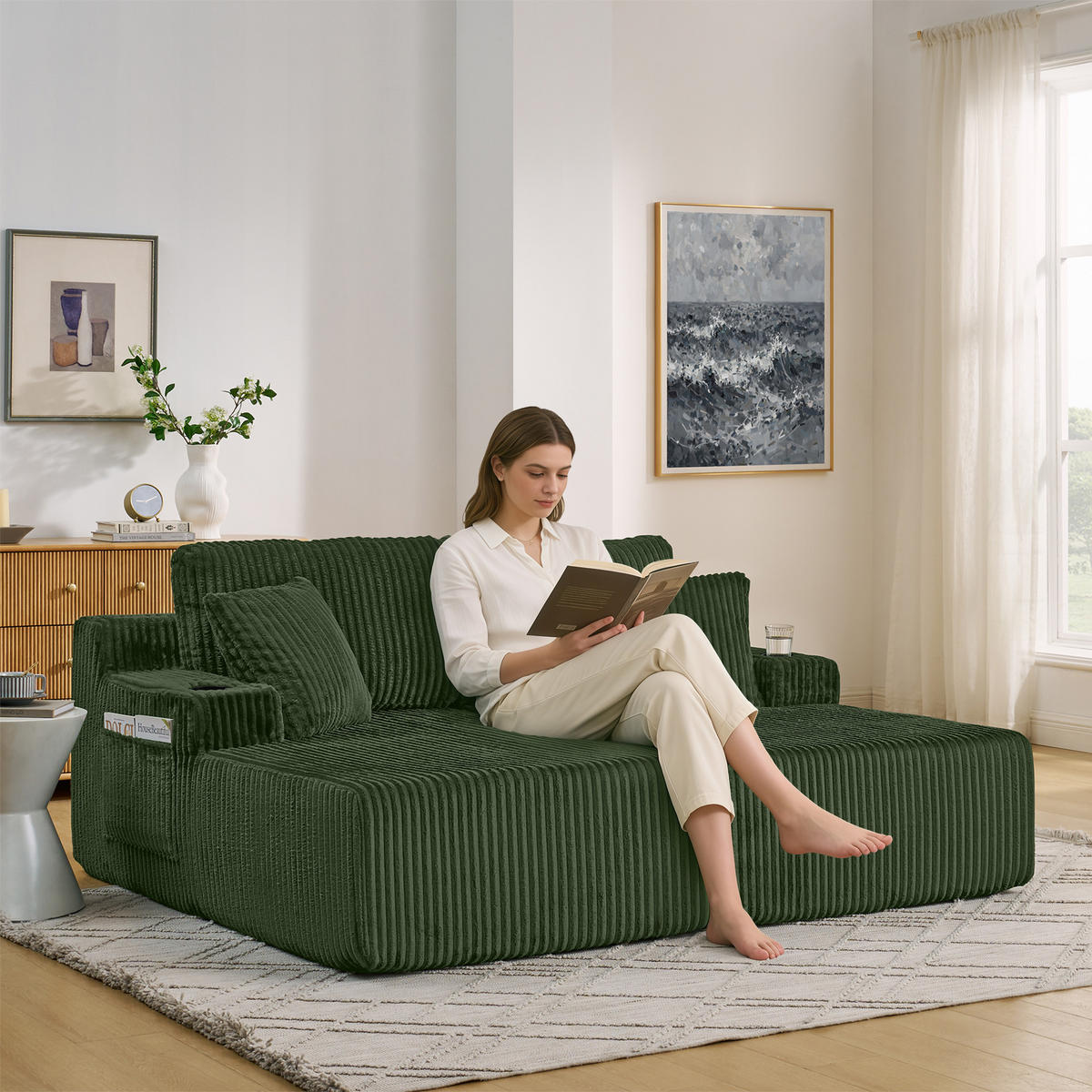 SCHLAFSOFA 2-Sitzer aus Cord mit Getränkehalter, Grün - Grün, Kunststoff (186/78/154cm)