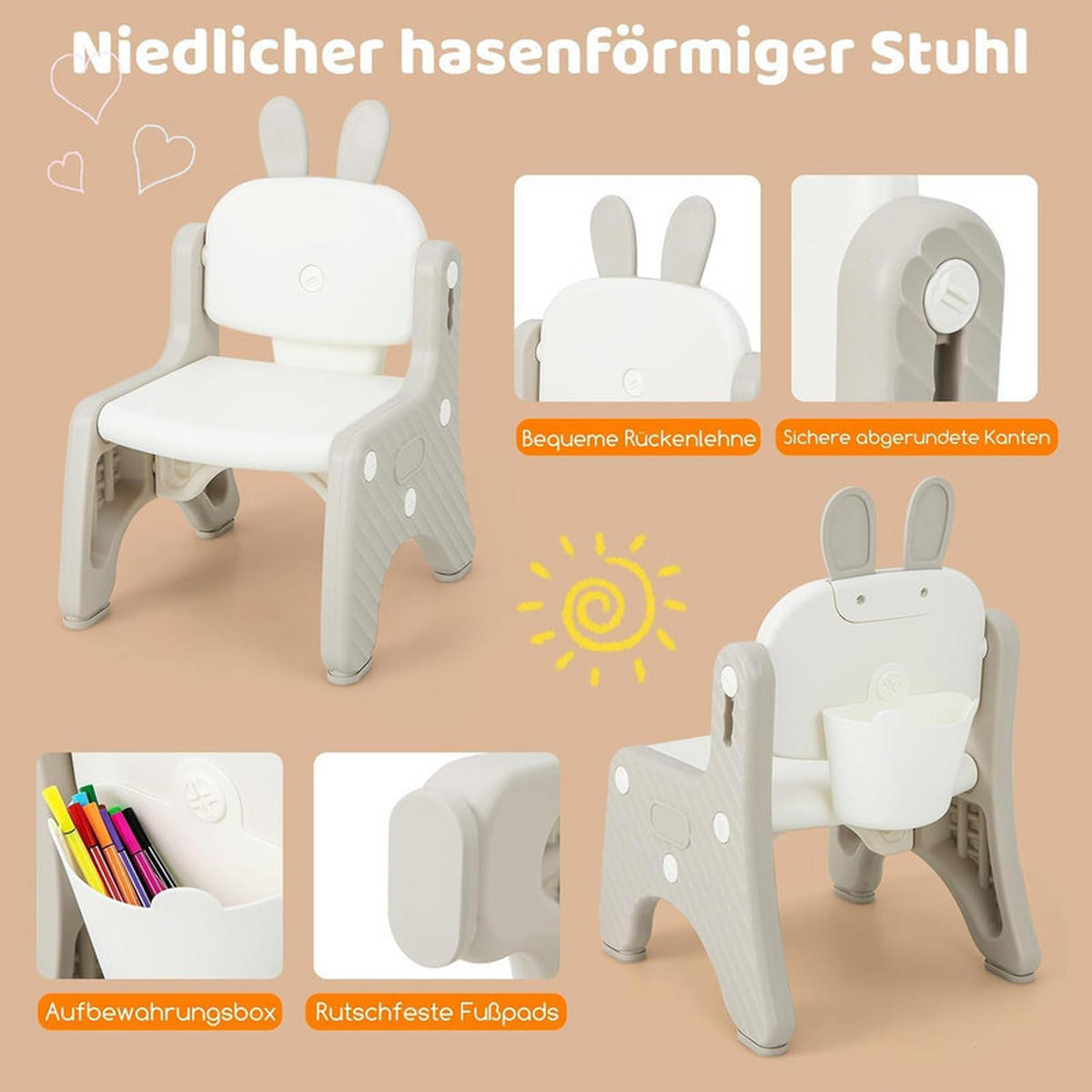 KINDERTISCH mit Stuhl grau(2-tlg) - Grau, Kunststoff (80/40/50cm) - COSTWAY