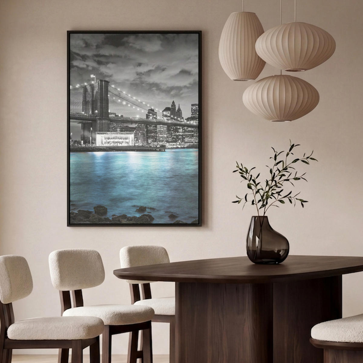 LEINWAND Bilder mit Rahmen - New York - Skyline - Stadt - Blau - 80x120 - Blaugrau, Textil (80/120cm) - MuchoWow