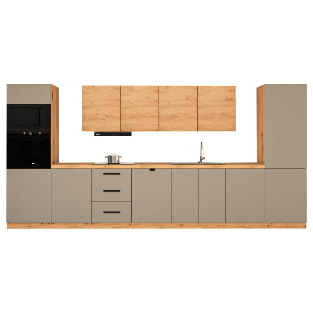 KÜCHENZEILE 440 cm - Langen KL7-M440 in Beige / Artisan Eiche - Beige/Schwarz, Holz/Metall (440/212/58cm)