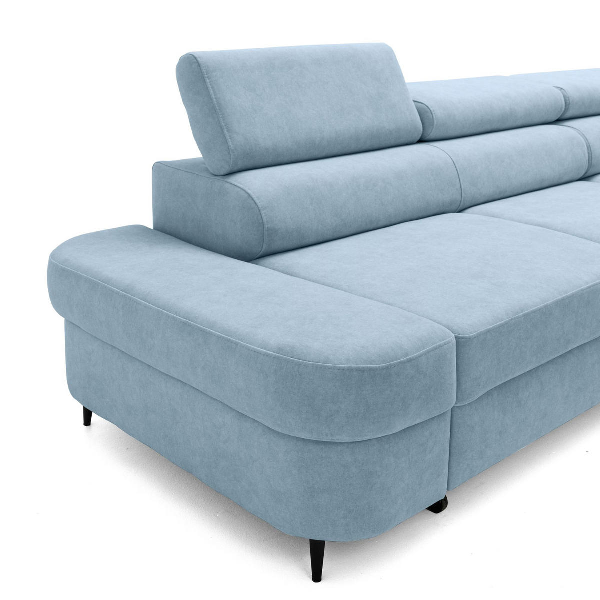 ECKSOFA PRIAM L Rechts mit Schlaffunktion 125x195 Velours Hellblau - Schwarz/Hellblau, Holz/Textil (203/275cm) - Muffo