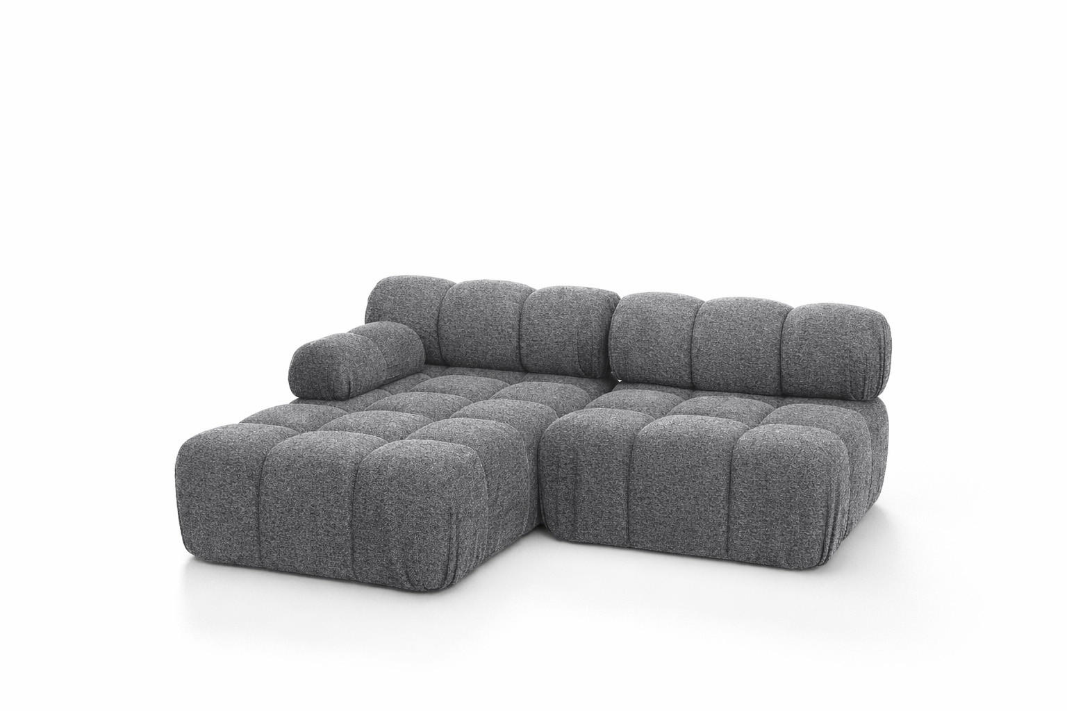 ECKSOFA L-Form Mini II Modular, Bouclé-Stoff Abriamo, Dunkelgrau, Links, Selia - Dunkelgrau, Holz (190/160cm) - Kaiser Möbel