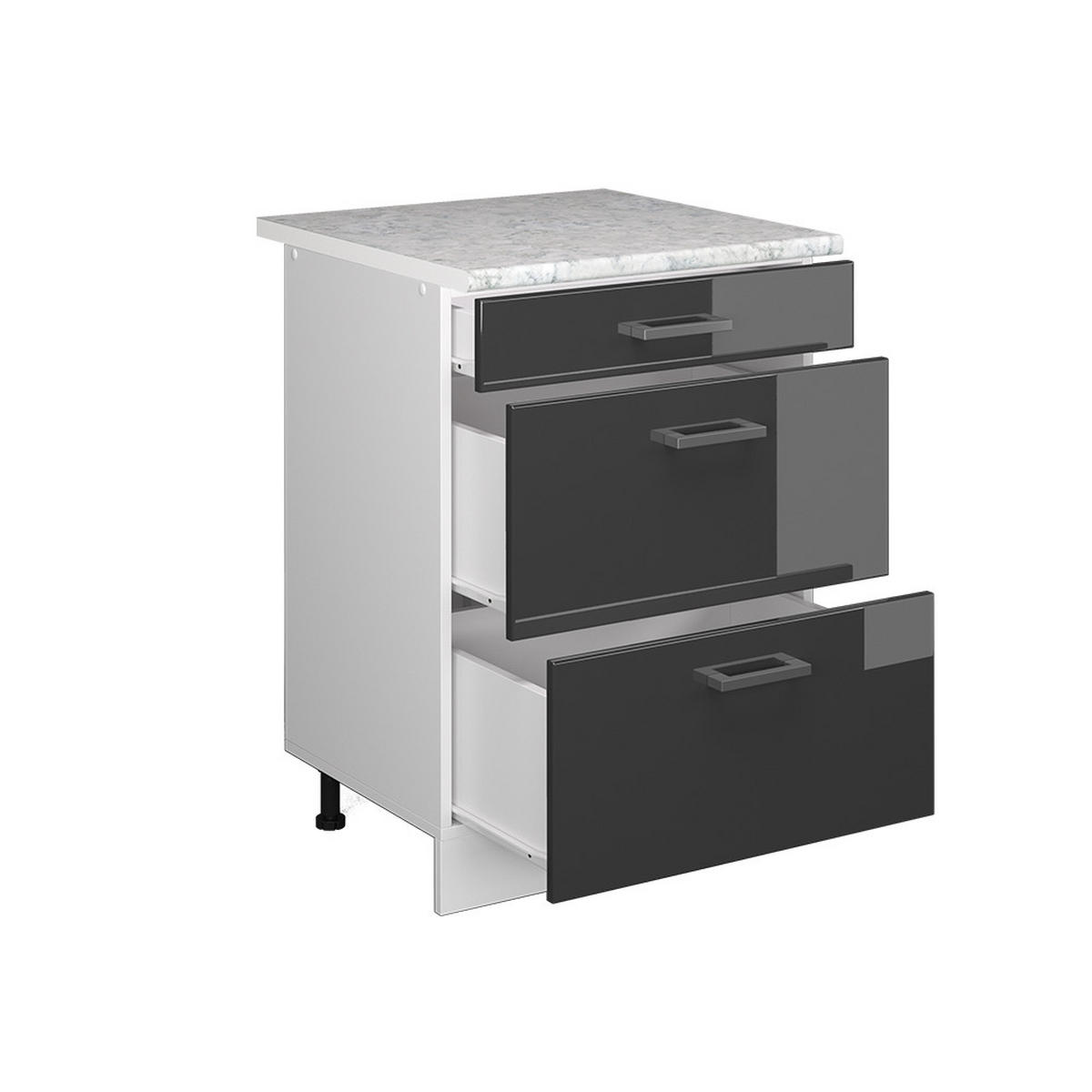 UNTERSCHRANK R-Line Anthrazit Hochglanz 60 cm mit Schubladen - Schwarz Hochglanz/Weiß, Holzwerkstoff (60/81.6/60cm) - Vicco