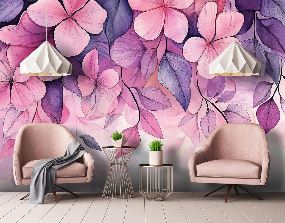 FOTOTAPETE Blumen Rosa Wohnzimmer Vlies Tapete 350x250 - Multicolor, Papier (350/250cm) - Wallarena