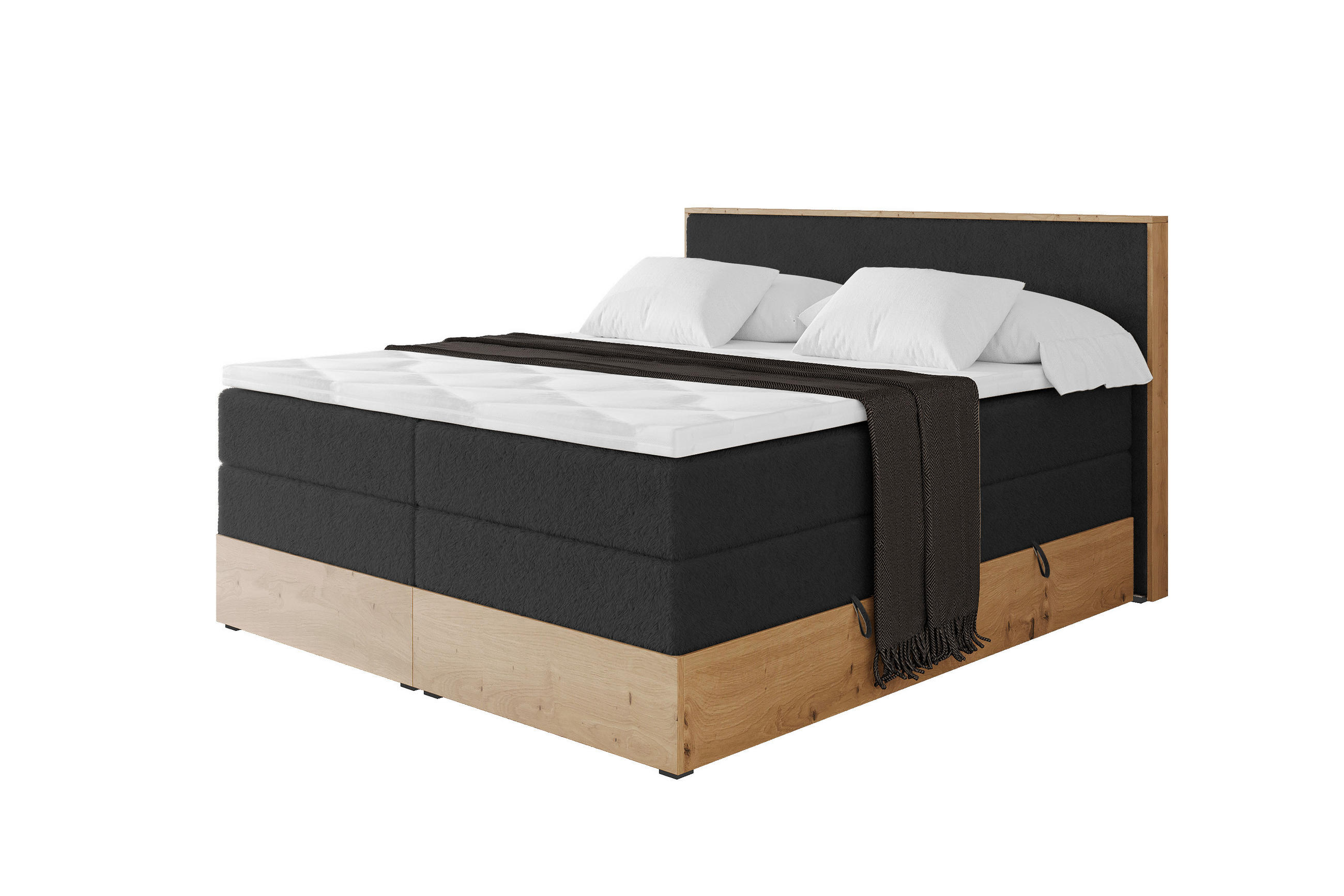 BOXSPRINGBETT LOLLI9 -KING 180x200 - H3/H4 Schwarz - Schwarz Hochglanz, Holzwerkstoff (180/200cm) - ALTDECOR