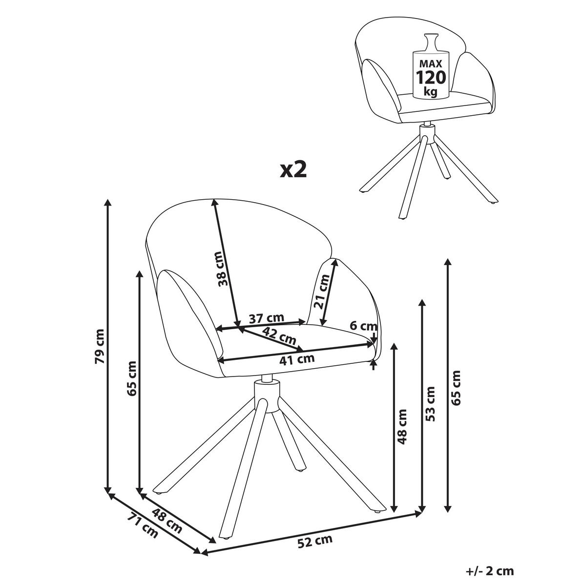 ESSZIMMERSTUHL 2er-Set Cremeweiß Maybee - Schwarz/Weiß, Textil (52/79/71cm) - Beliani