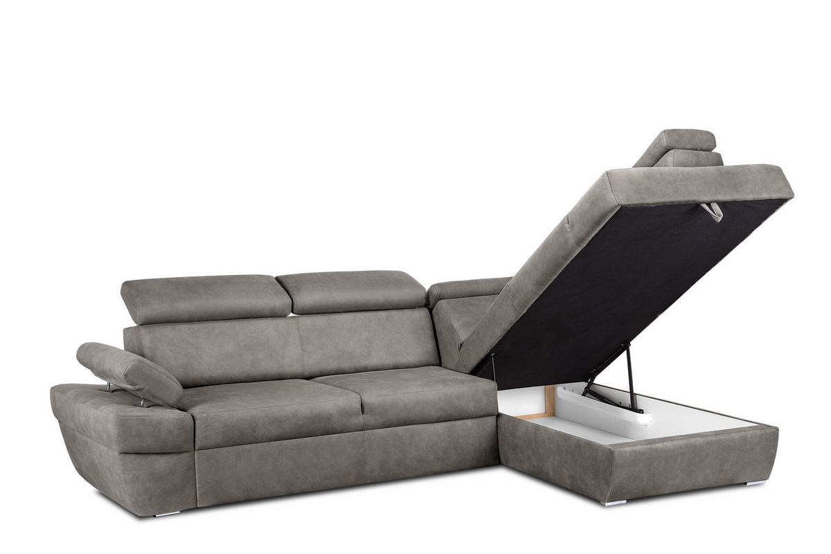 SCHLAFECKSOFA RATLO rechts 4/5-Sitzer mit Bettkasten in Lederoptik, silber - Silberfarben, Textil (270/190cm) - KONSIMO®