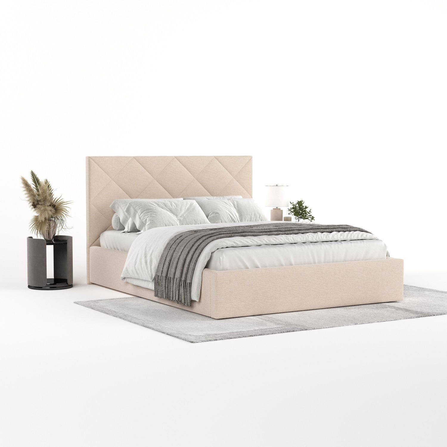 POLSTERBETT Torno 160/200 cm Creme im Asti Stoff - Creme/Schwarz, Holz/Holzwerkstoff (160/200cm) - AltaBeds