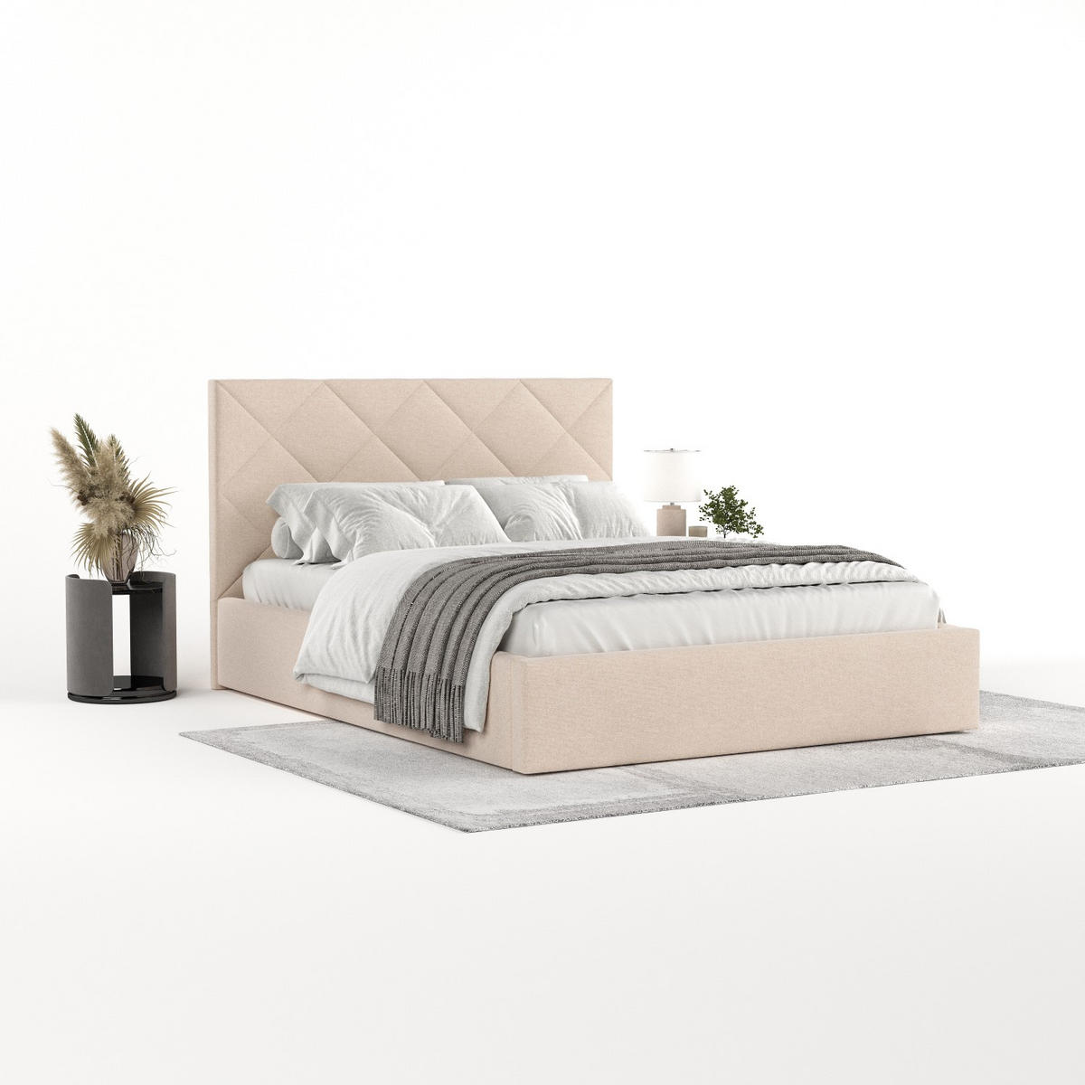 POLSTERBETT Torno 140/200 cm Creme im Asti Stoff - Creme/Schwarz, Holz/Holzwerkstoff (140/200cm) - AltaBeds