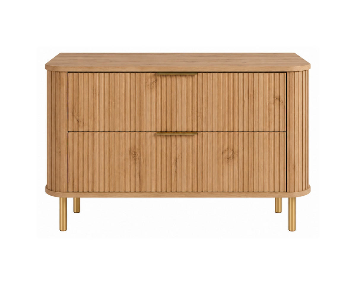 BADEZIMMERSCHRANK : Farbe Eiche Craft, Griff gold, Füße gold, 100 x 41,5 x 66,7 cm - Eichefarben/Goldfarben, Holzwerkstoff (100/66.7/41.5cm) - 3XE LIVING
