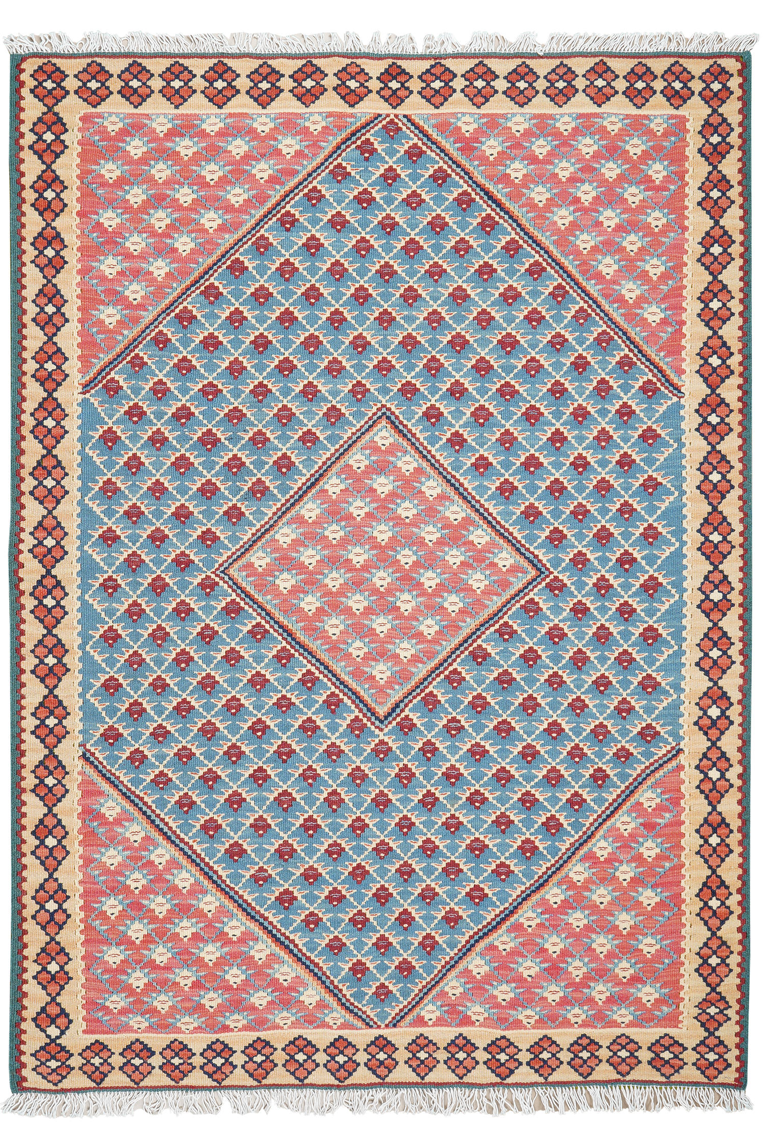 HANDWEBTEPPICH Senneh Kelim Blau 148/105 cm Schurwolle - Blau, Textil (105/148cm) - Looma