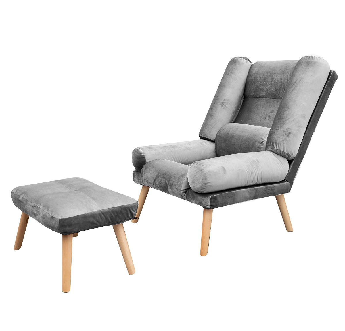 SESSEL Lola mit Fußhocker Rückenlehne 5-stufig einstellbar, grau - Graphitfarben, Holz/Kunststoff (75/100/60cm) - Margaret Hadas24