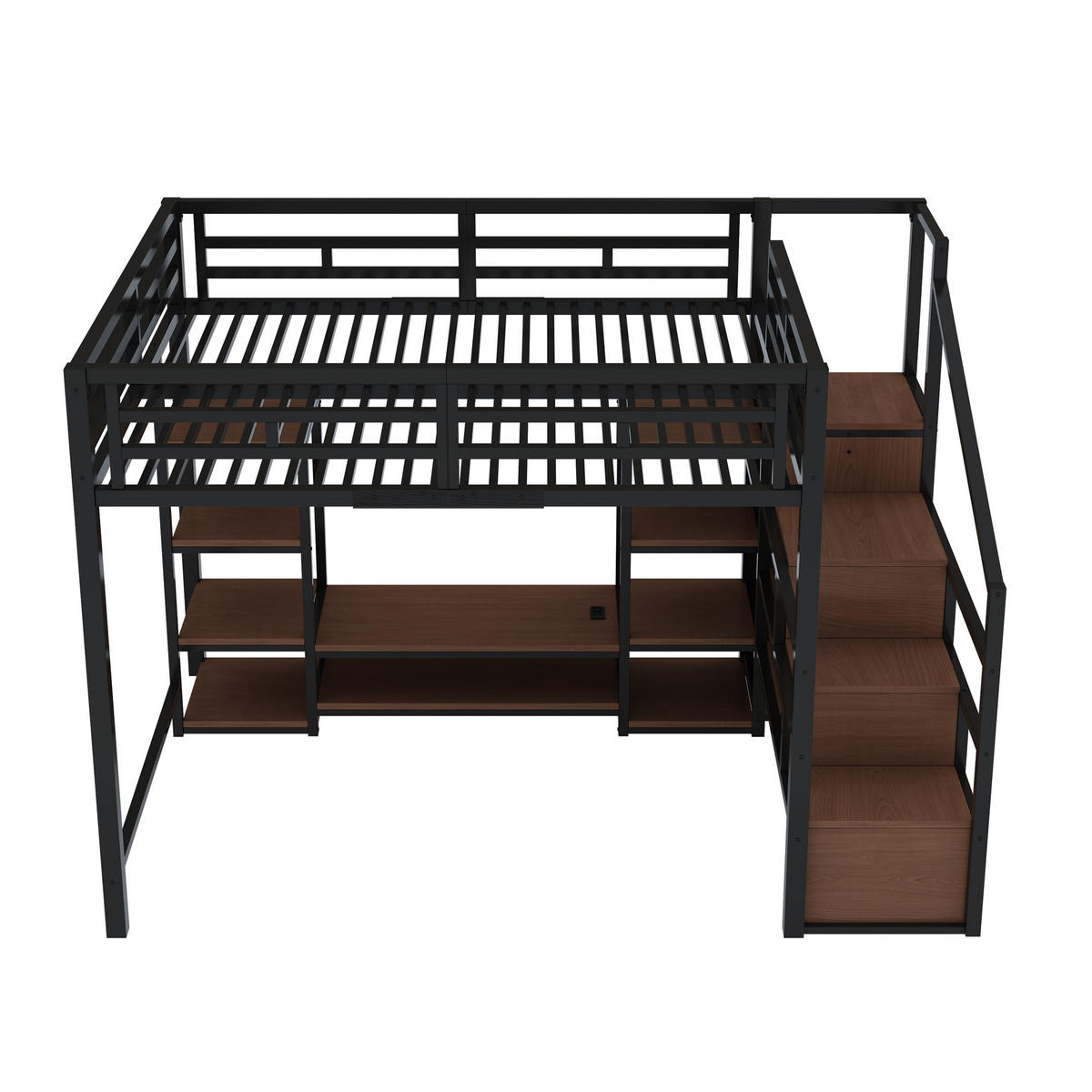 HOCHBETT 140/200 cm schwarz mit TV-Ständer und Steckdose - Schwarz, Metall (140/200cm) - OKWISH