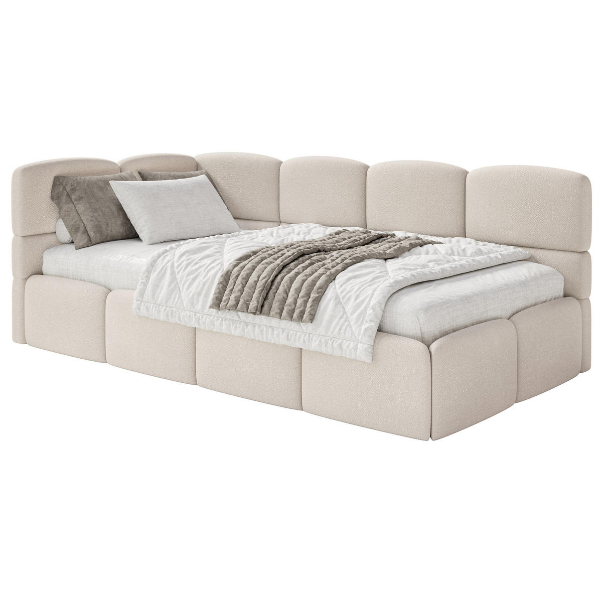 JUGENDBETT Cloudy Creme 120 cm, Chenille - Creme/Schwarz, Kunststoff/Textil (120/200cm) - Selsey
