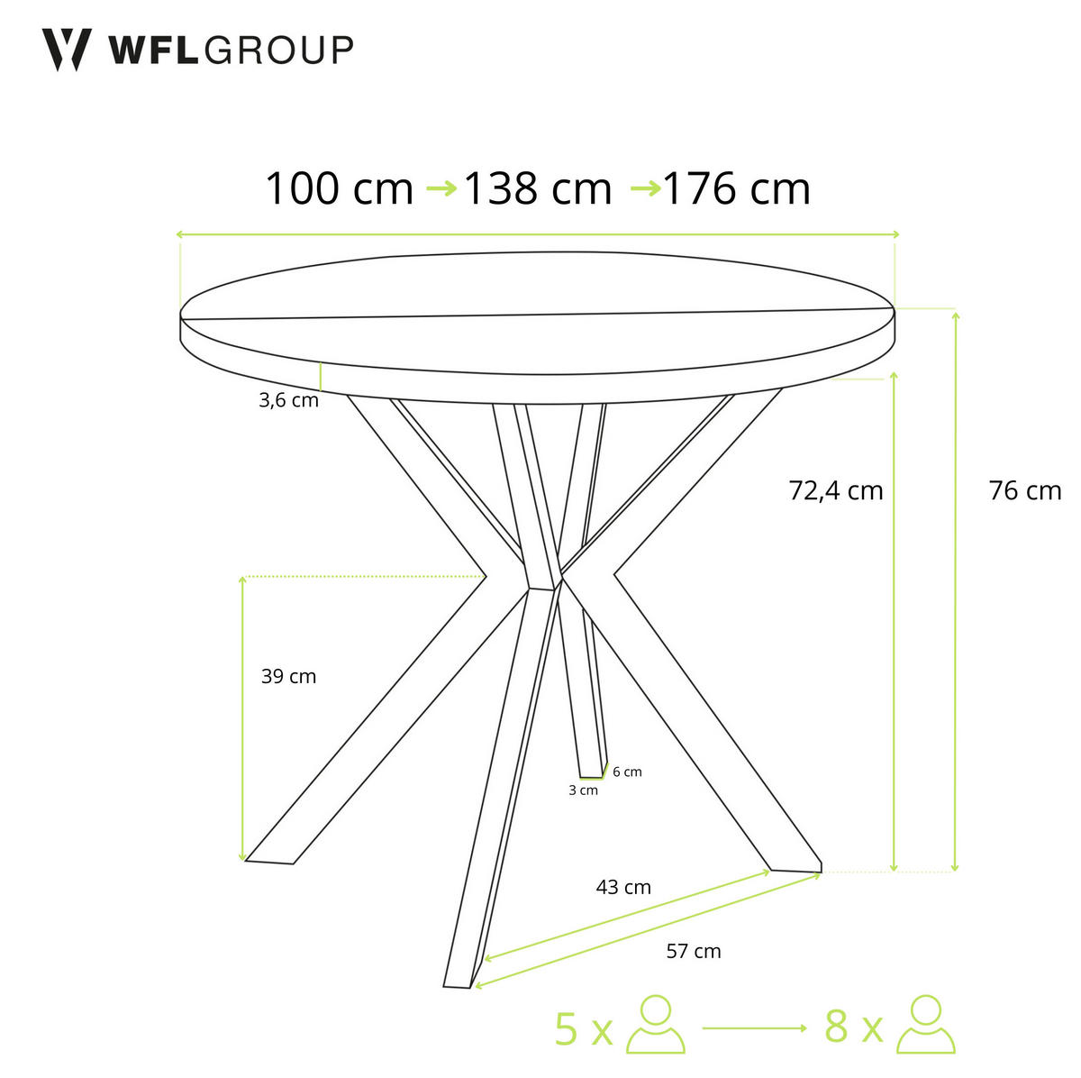 ESSTISCH Vincento runder ausziehbar, Marmor Weiß 100-180/100/76 cm - Ecru/Schwarz, Holzwerkstoff/Metall (100/100/76cm) - WFL GROUP