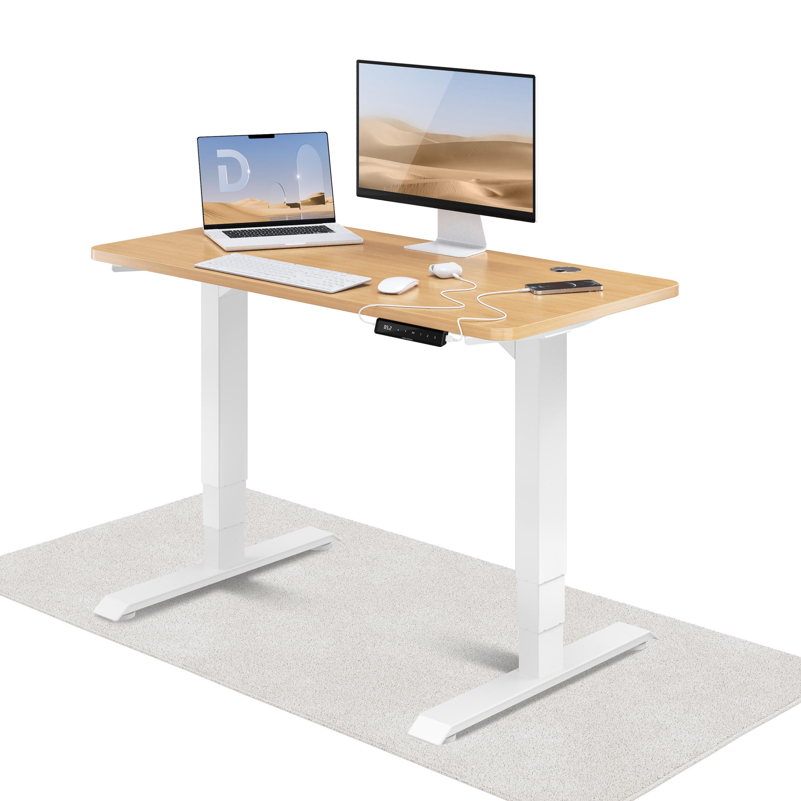 SCHREIBTISCH Elektrisch Höhenverstellbarer HomePro 120x60cm Weiß/Eiche mit Memory-Funktion, Anti-Kollisions Technologie - Eichefarben/Weiß, Holzwerkstoff (60/120/62cm) - Desktronic