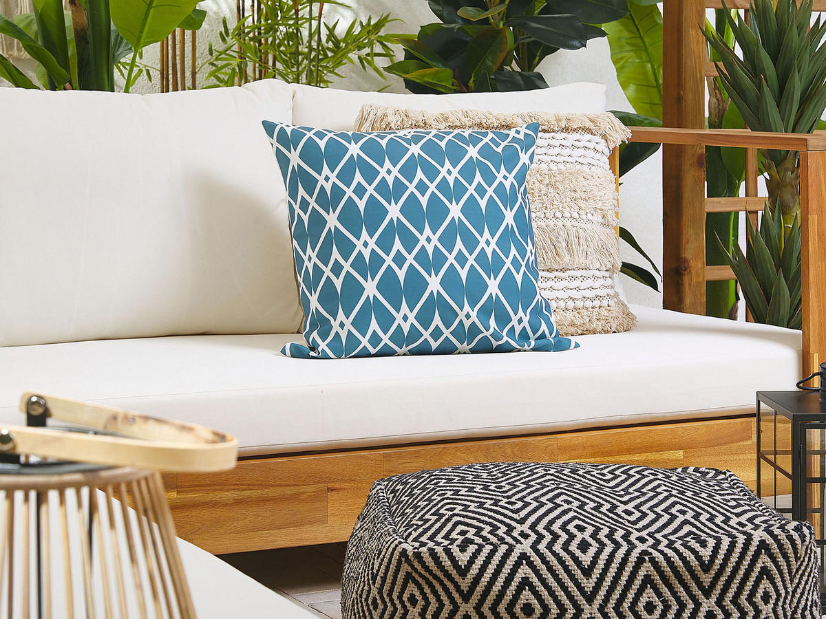 GARTENKISSEN 2er-Set Ethnodruck blau 45/45 cm Anagni - Blau, Textil (45/45cm) - Beliani