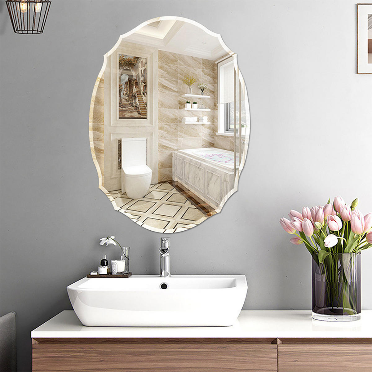 WANDSPIEGEL ohne Rahmen Abnormal oval Badezimmer Einfache Anbringung Vielfältig einsetzbar 40 x 60 x 0,4 cm - Silberfarben, Glas (40/1/60cm) - Livingandhome