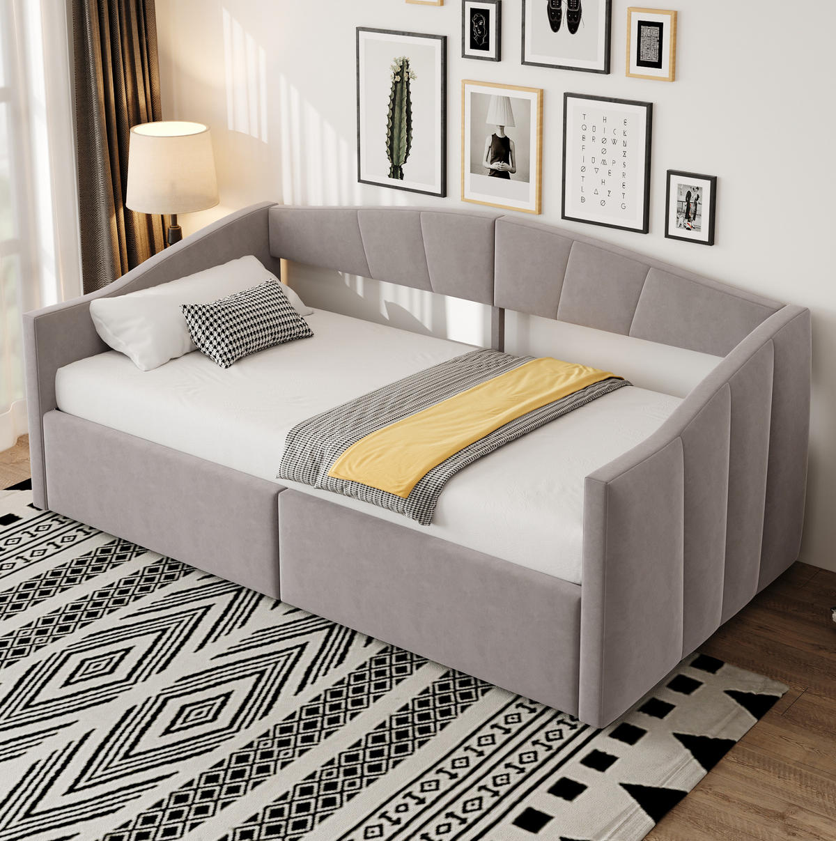 SCHLAFSOFA aus Samt 90x200 cm Hellgrau mit hydraulischem Stauraum und Lattenrost - Hellgrau, Textil (90/200cm) - IVMEU