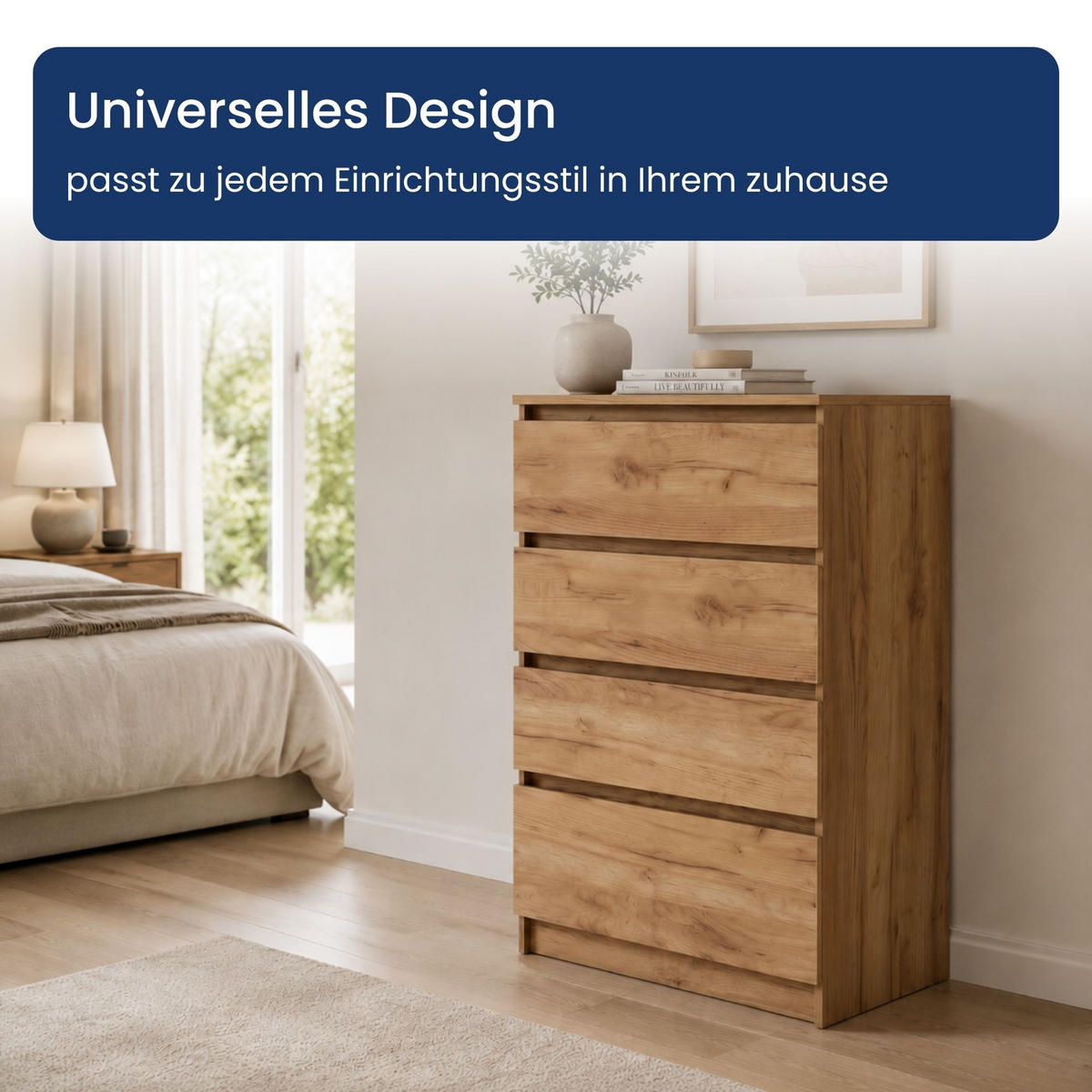 KOMMODE mit vier Schubladen in Craft-Eiche - Naturfarben, Holzwerkstoff (70/100/40cm) - Home Collective